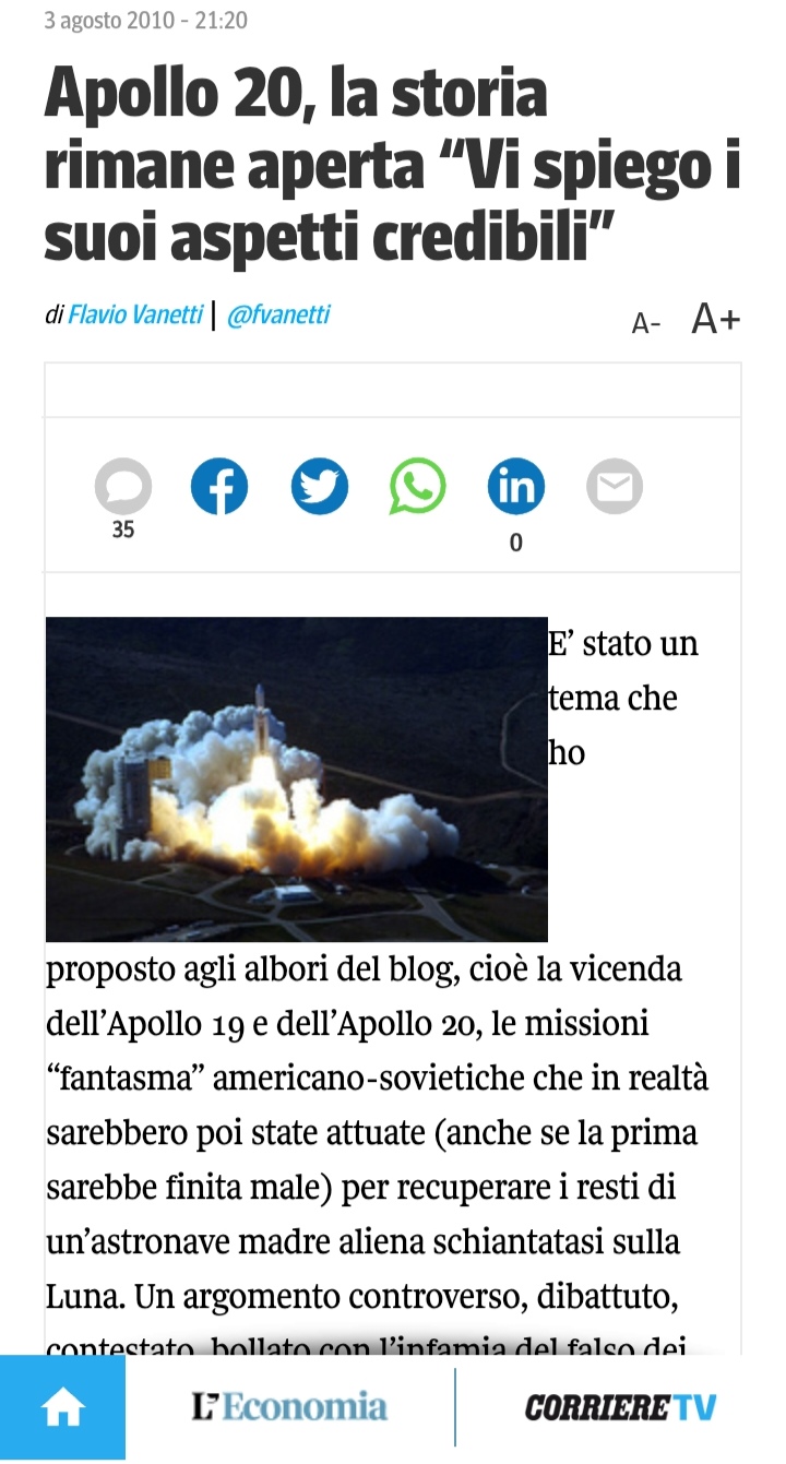 Articolo Corriere della Sera Apollo 20